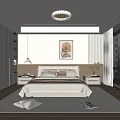 Cozy Bedroom Interior With Soft Bed Pillows Nightstands Table Lamp Green Plant And Natural Light