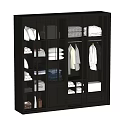 Modern Glass Door Wardrobe With Hanging Folded Clothes Drawers And Lighting
