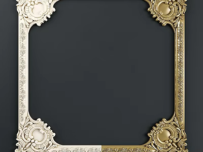 Gold Ornate Picture Frame with Intricate Carvings and Vintage Design Details 3d model