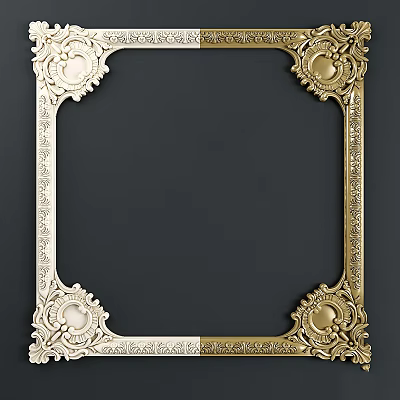 Gold Ornate Picture Frame with Intricate Carvings and Vintage Design Details 3d model