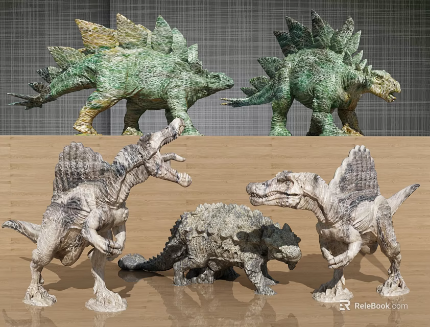 Colorful Reptile Dinosaur Models Featuring Stegosaurus Ankylosaurus And Various Poses 3d model 