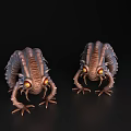 Two Alien Creatures With Glowing Yellow Eyes And Textured Bodies On Black Background