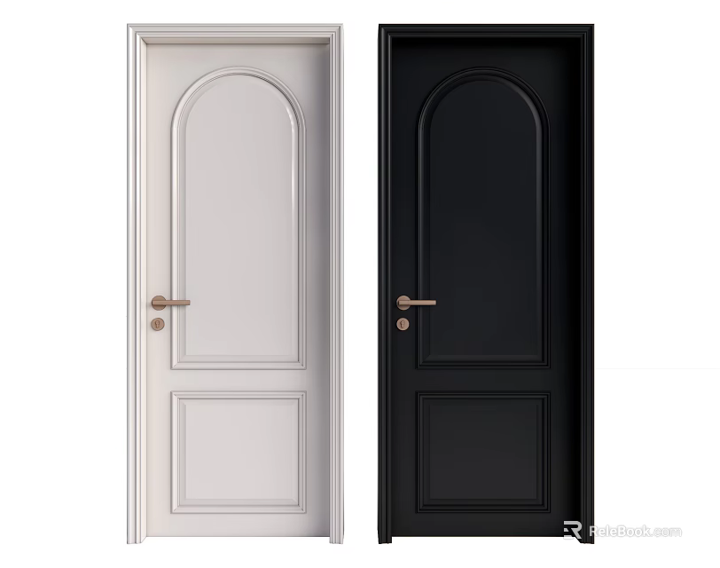 Modern White and Black Panel Doors with Gold Handles and Arch Square Panel Design 3d model 