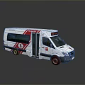White Emergency Ambulance Vehicle With Red Stripes And Medical Rescue Design