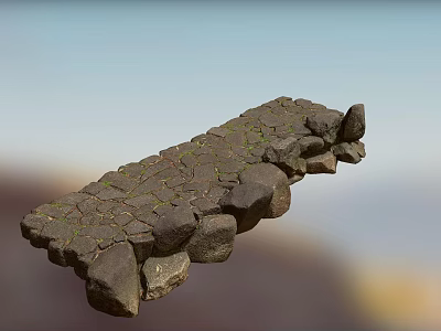 Ancient Road Infrastructure Featuring Stone Bridge with Moss Covered Blocks in Rural Area 3d model