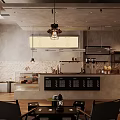 Modern Coffee Shop Interior Design With Industrial Style Wooden Bar Seating Area And Pendant Lights