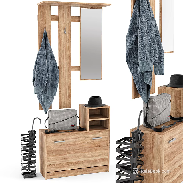 Modern Shoe Cabinet With Hanging Area Mirror Hat Bag And Shoe Rack 3d model 