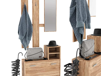 Modern Shoe Cabinet With Hanging Area Mirror Hat Bag And Shoe Rack 3d model