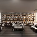 Modern Lounge Area Interior With Bookshelves Sofas Tables And Large Windows