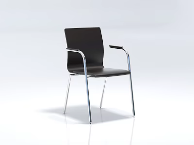 Modern Black Leather Leisure Chair With Sleek Silver Metal Armrests And Sturdy Legs 3d model