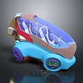 Cartoon Style Car With Blue Brown Purple Wheels Transparent Roof Red White Seats Green Headlights