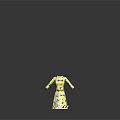 Floral Pattern Dress with Yellow Flowers Blue Leaves Black Belt and High Heels