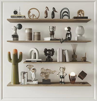Decorative Ornament Combinations With Shelves Cactus Sculptures Geometric Decor And Books 3d model