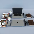 Laptop And Tablet Setup With Headphones Smartphone Watch Notebook And Mug