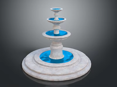 Multi Tiered Decorative Fountain With White Base And Blue Water Features 3d model