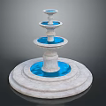 Multi Tiered Decorative Fountain With White Base And Blue Water Features 3d model