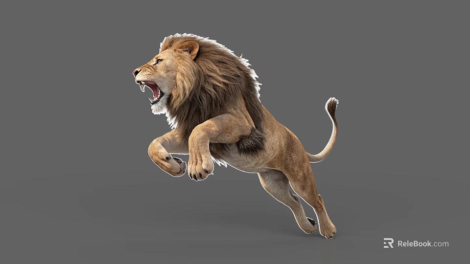 Realistic Reptile With Open Mouth Jumping On Gray Background In Wildlife Scene 3d model 