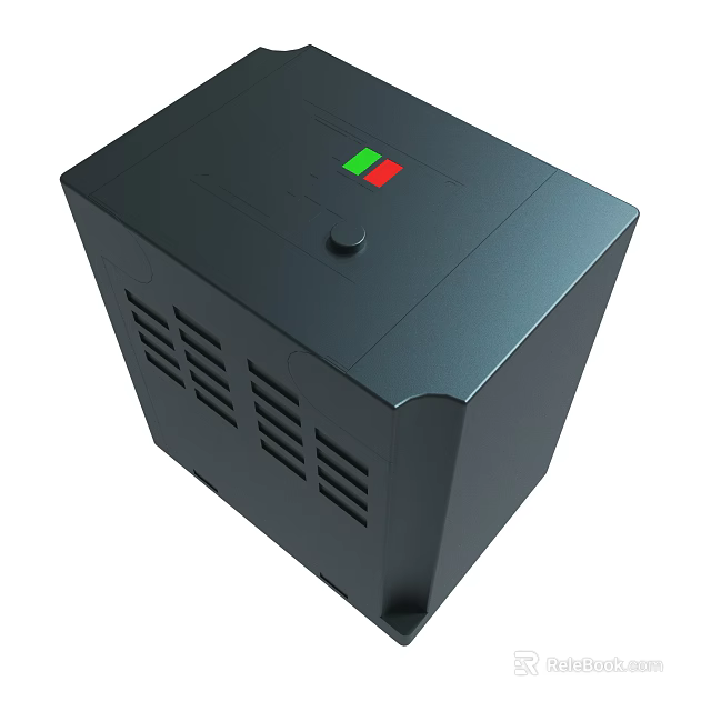 Black Electronic Device With Red Green Indicator Lights Button And Ventilation Vents 3d model 