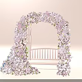 Charming Photo Check in Spot With Pink Purple Flower Arch And White Bench