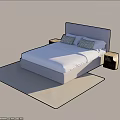 Double Bed with Gray Headboard White Bedding Two Side Tables and Beige Rug 3d model