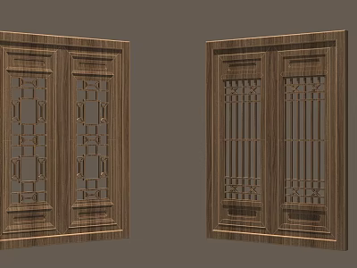 Classic Traditional Wooden Doors Featuring Intricate Carved Lattice And Natural Wood Grain 3d model