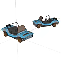 Two Light Blue Open Top Dune Buggies With Black Seats And Brown Wheels