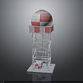 Red and White Tower Structure With Metal Frame Dome And Square Base 3d model