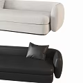 Modern Three Seater Sofas Light Gray Fabric And Black Leather With Cushions 3d model