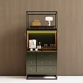 Modern Stylish Wine Cabinet With Built in Lighting Drawers And Wine Glasses