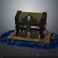 Pirate Themed Building with Wooden Structure Skull Signboard Waterfront Dock Platform Lights and Pirate Figures