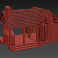 Traditional House 3D Model Featuring Wooden Frame Tile Roof Brick Wall Chimney Porch And Steps
