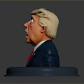 Exaggerated Cartoon Trump Head In Blue Suit With Red Tie On Blue Base
