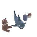 Adorable Plush Toys With Various Shapes Including Blue Square Brown Bear And Shark Designs