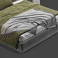 Modern Double Bed With Gray Headboard Green Pillows And White Bedding 3d model