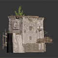 Traditional Stone Building With Connected Structures And Sloped Roofs Near Small Tree