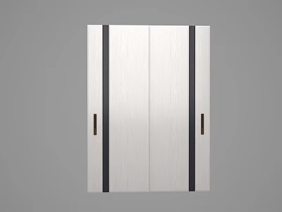 Modern Sliding Door With White Panels Black Stripes And Wooden Handles 3d model
