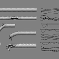 Black White Lines Curves Broken Tubular Objects With Various Shapes And Small Red Circle