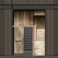 Modern Minimalist Doorway Facade With Stone Wall And Wooden Door Design