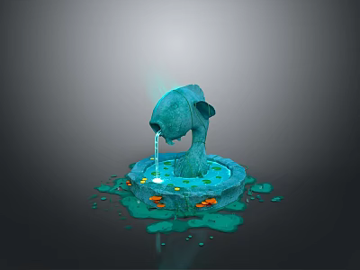 Scenic Fish Shaped Fountain With Water Flowing Into Decorative Base Pool 3d model