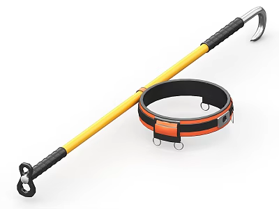 Durable Hardware Tools Set Including Yellow Telescopic Pole With Black Handle And Orange Safety Belt 3d model