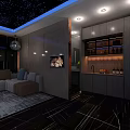KTV Interior Design With Starry Spiral Ceiling Blue Lighting And Comfortable Sofas 3d model