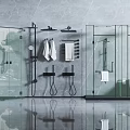 Modern Bathroom Featuring Rain Shower Head Glass Enclosure Gray Marble Wall And Hanging Towels