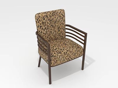 Single Sofa With Leopard Print Upholstery Dark Wood Slatted Arms And Sturdy Legs 3d model