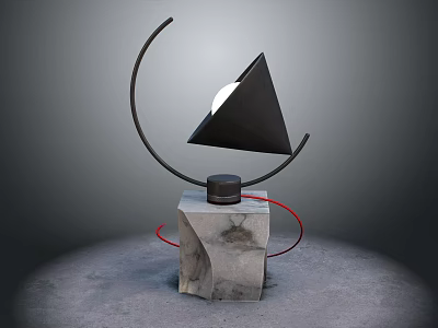 Modern Decorative Table Lamp with Marble Base Black Triangular Shade and Curved Metal Ring 3d model