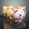 Cute Cartoon Cat Dolls Standing With Yellow White Colors And Adorable Expressions 3d model