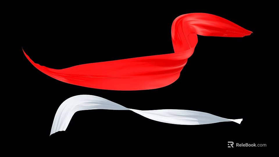 Flowing Red And White Silk Ribbons Against Black Background In Motion 3d model 