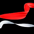 Flowing Red And White Silk Ribbons Against Black Background In Motion 3d model