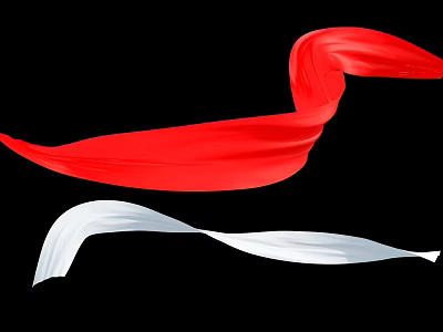 Flowing Red And White Silk Ribbons Against Black Background In Motion 3d model
