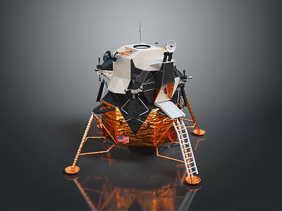 Detailed Lunar Lander Model Featuring Golden Black Structure Landing Legs Ladder And American Flag 3d model