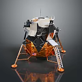 Detailed Lunar Lander Model Featuring Golden Black Structure Landing Legs Ladder And American Flag